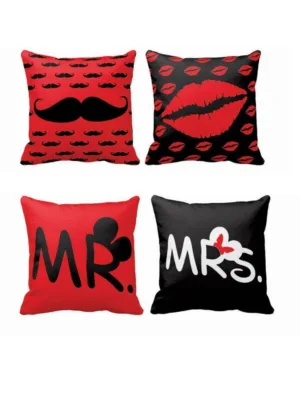 Cute Mr Mrs Moustache Kiss Love Throw Cushion Covers Pillows Set of 2