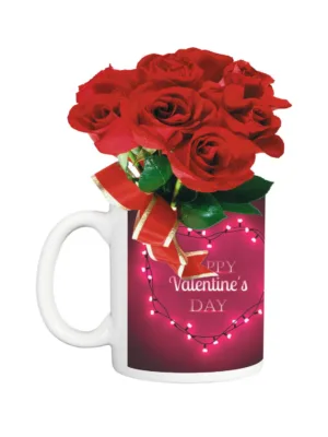 Valentine Special Gifts Happy Valentine's Day Coffee Mug & Bunch Of Roses