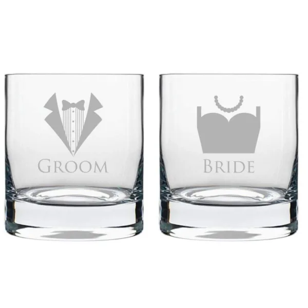 King Queen Couple Whiskey Glasses Set of 2 with Coasters