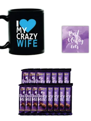 Valentine Gift Coffee Mug I Love My Crazy Wife Coffee Mug & Chocolates Combo