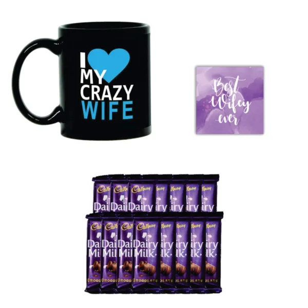 Valentine Gift Coffee Mug I Love My Crazy Wife Coffee Mug & Chocolates Combo