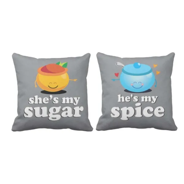 Valentine Couple Gift Sugar Spice Love Throw Cushion Covers Set of 2