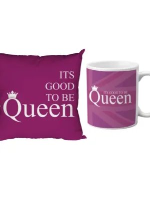 Valentine Gift hamper Coffee Mug It's Good To Be Queen & Cushion