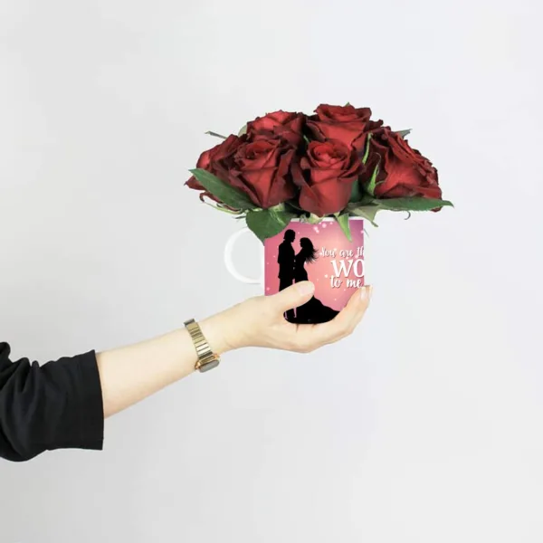 Valentine Gifts You Are The World To Me Coffee Mug & Bunch Of Roses