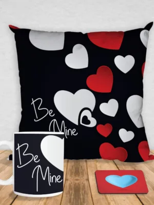 Valentine Gift Coffee Mug Be Mine Heart & Cushion Cover