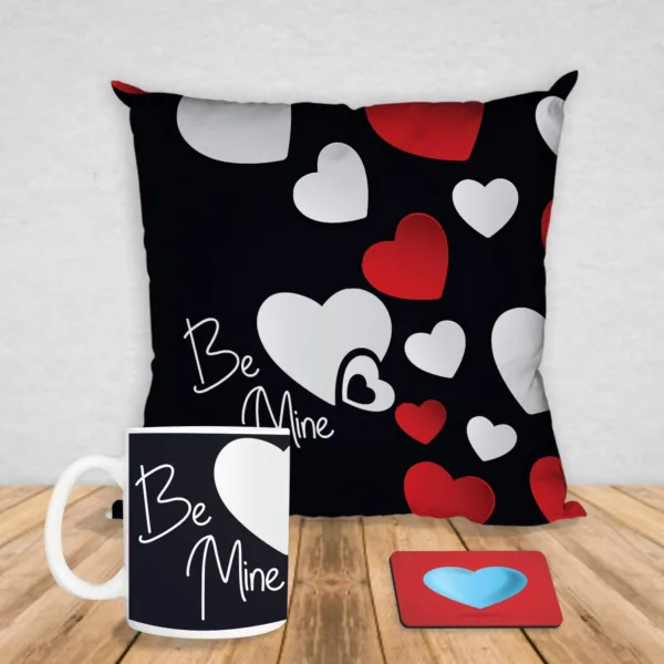 Valentine Gift Coffee Mug Be Mine Heart & Cushion Cover