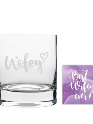 Valentine Gifts for Wife Wifey Whiskey Glass with Coaster