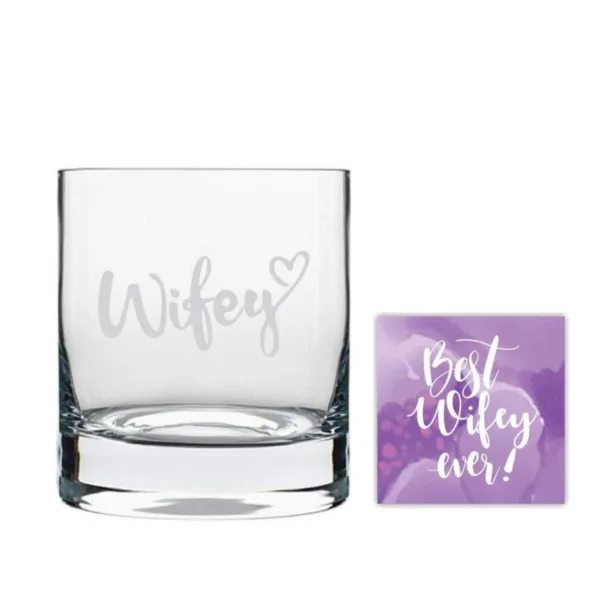 Valentine Gifts for Wife Wifey Whiskey Glass with Coaster