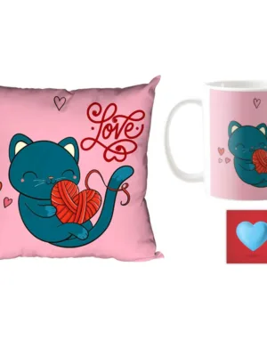 Valentine Gifts Hamper Coffee Mug Cute Cat Love & Cushion Cover