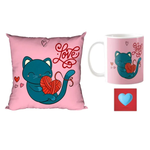 Valentine Gifts Hamper Coffee Mug Cute Cat Love & Cushion Cover