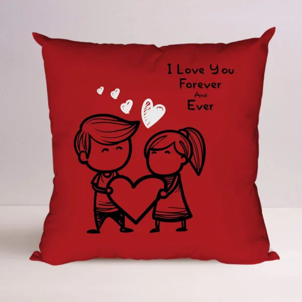 Valentine Gift Combo I Love You Forever And Ever Printed Mug, Coaster & Cushion Cover