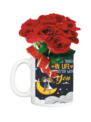 Valentine Special Gift Combo Better With You Coffee Mug & Bunch Of Roses