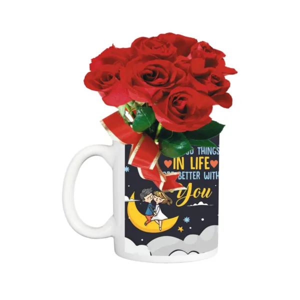 Valentine Special Gift Combo Better With You Coffee Mug & Bunch Of Roses