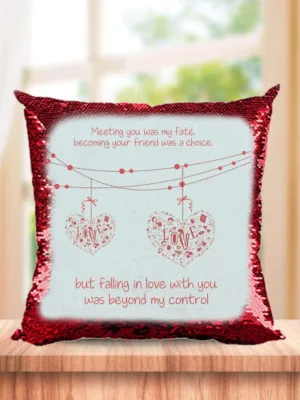 Valentine Gifts Red Magic Cushion Cover Sequins Meeting You Was My Fate