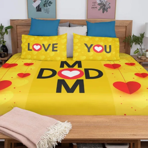 Love You Mom & Dad Couple Bedsheet With 2 Pillow Cover