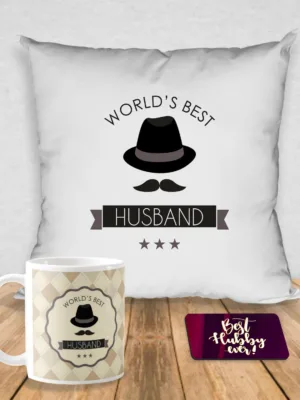 Valentine Gift World's Best Husband Cushion, Mug & Coaster Hamper