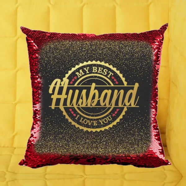 Valentine Gift Red Magic Cushion Cover Sequins My Best Husband