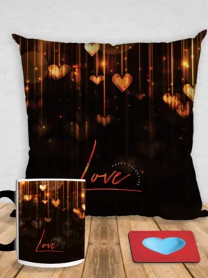 Valentine Gift Coffee Mug Love & Cushion Cover For Couple