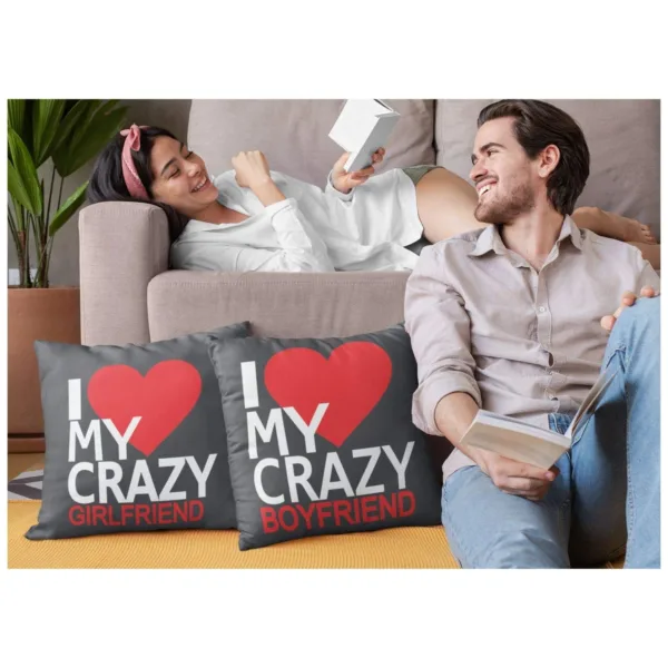 Valentine Gifts Cushion Covers I love My Crazy Girlfriend & Boyfriend Set of 2