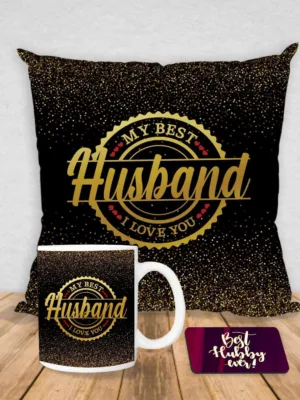 Valentine Gift Hamper Coffee Mug My Best Husband I Love You & Cushion