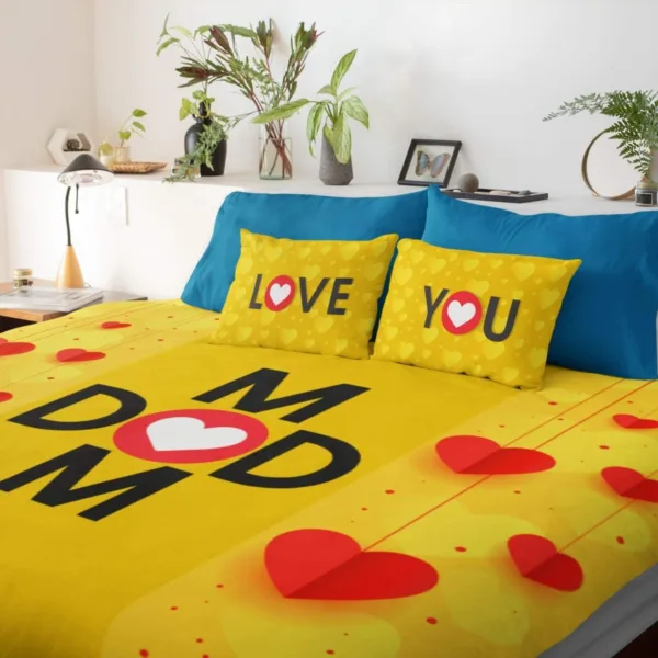 Love You Mom & Dad Couple Bedsheet With 2 Pillow Cover