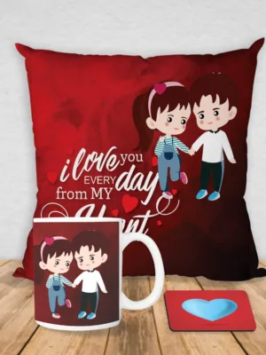 Valentine Couple Gifts I Love You Every Day Combo Cushion & Coffee Mug