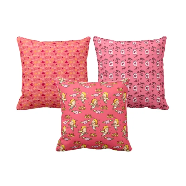 Valentine Gifts Cushion Cover You and Me Love Cupid Hearts Printed Set of 3