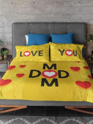 Love You Mom & Dad Couple Bedsheet With 2 Pillow Cover