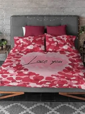 Love You Printed Bedsheet for Couple with 2 Pillow Covers