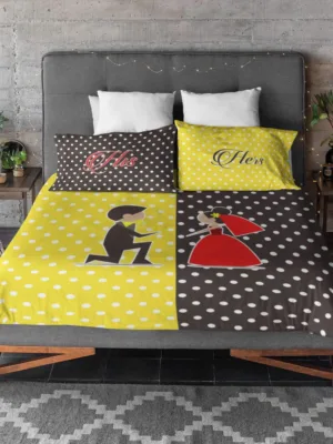 His Hers Couple Printed Bedsheet with 2 Pillow Covers