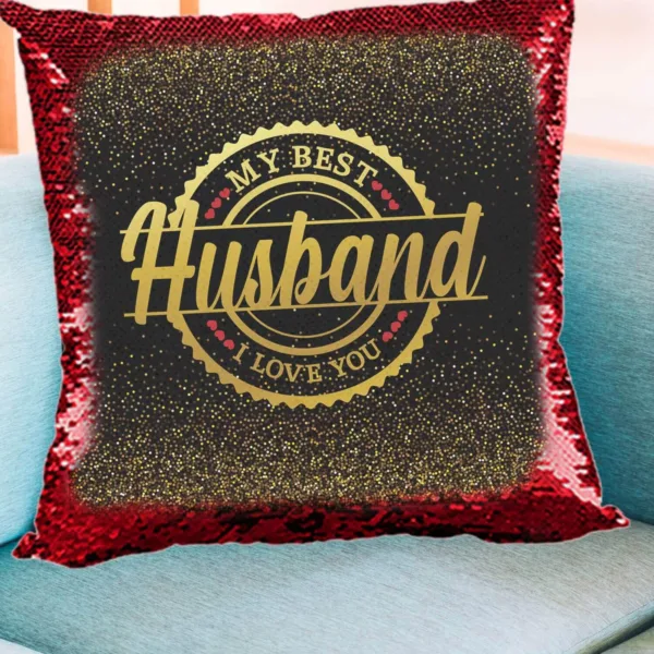 Valentine Gift Red Magic Cushion Cover Sequins My Best Husband