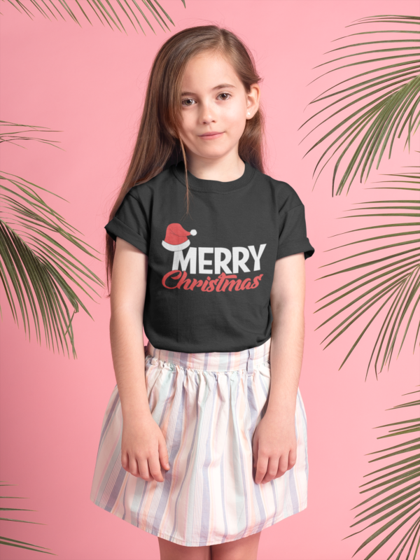 Santa Cap Merry Christmas Printed T-Shirt for Kids