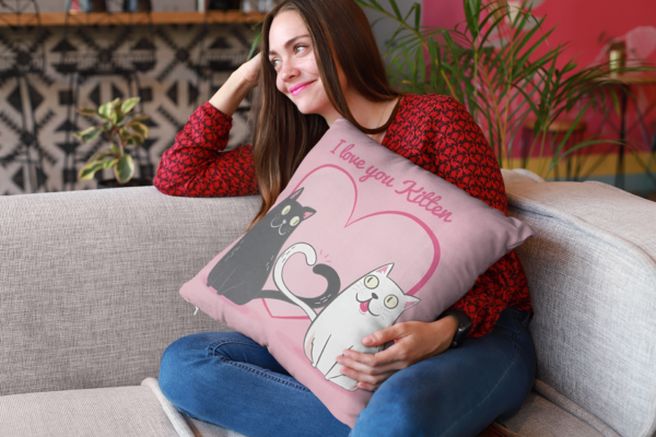 Valentine Gift I Love You Kitten Printed Cushion Cover For Couples