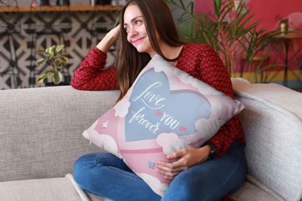 Valentine Gift Love You Forever Printed Pink Cushion Cover For Couples