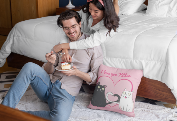 Valentine Gift I Love You Kitten Printed Cushion Cover For Couples