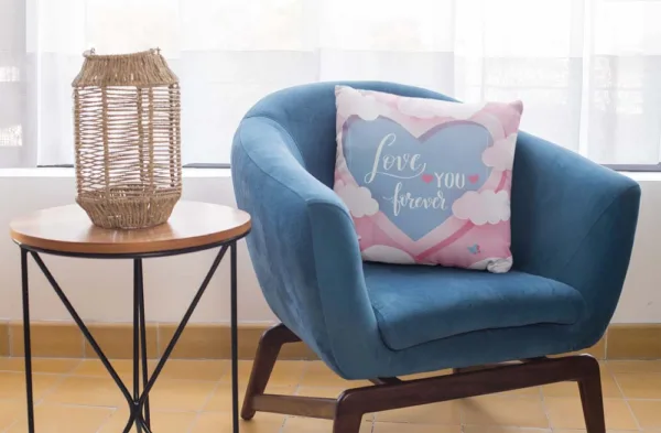 Valentine Gift Love You Forever Printed Pink Cushion Cover For Couples