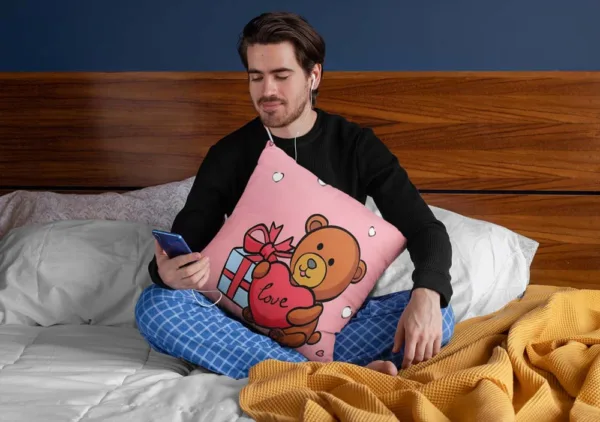 Valentine Gift  Teddy Bear Gift Design Cushion Cover For Couples