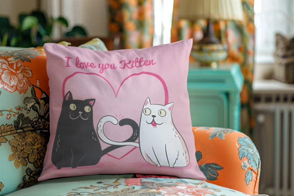 Valentine Gift I Love You Kitten Printed Cushion Cover For Couples