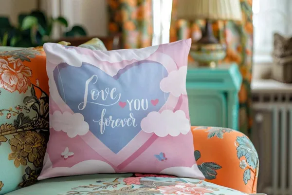 Valentine Gift Love You Forever Printed Pink Cushion Cover For Couples