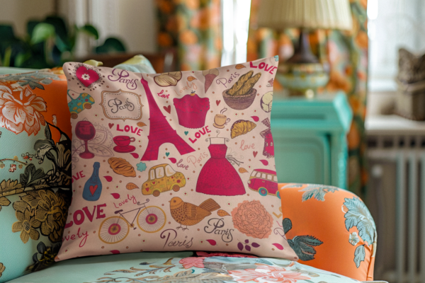 Valentine Gift Paris Love Printed Cushion Cover For Girlfriend