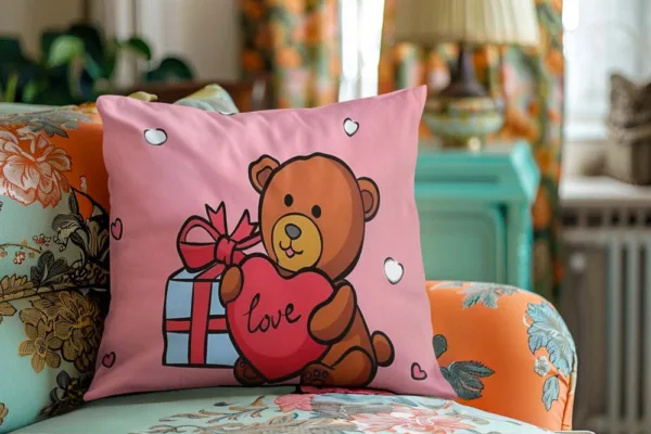 Valentine Gift  Teddy Bear Gift Design Cushion Cover For Couples