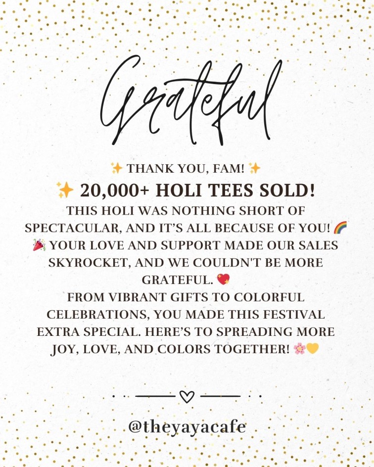 theyayacafe success on holi 2025 with 20,000+ holi t-shirt orders processed by theyayacafe