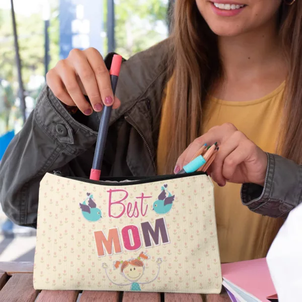 Beige Best Mom Makeup Pouch