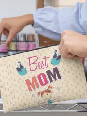 Beige Best Mom Makeup Pouch