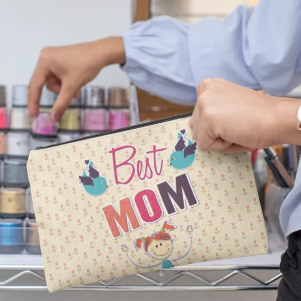 Beige Best Mom Makeup Pouch