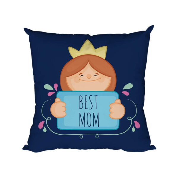 12x12 inches Poly Satin Cushion (with Filler) Best Mom Printed Birthday Throw Pillow Sofa - Blue