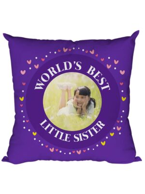 ? Birthday Gifts for Sister, Worlds Best Little Sister Personalized Cushion Cover - 20X20 inches Cotton Purple