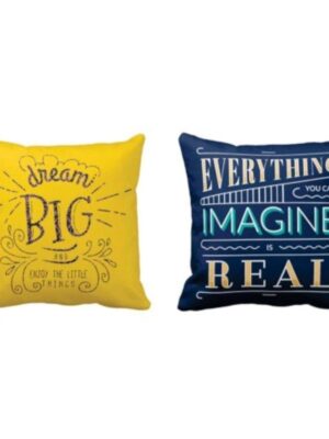 12X12 inches Set of 2 Cushion Covers Dream Big Turn Everything in Real Motivational Quotes Printed Sofa Throw Pillows Blue and Yellow