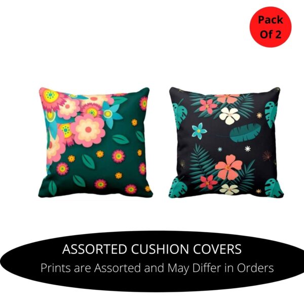 20x20 Inches Assorted Floral Abstract Pattern Printed Cotton Cushion Pillow Covers (Multicolour) - Set of 2