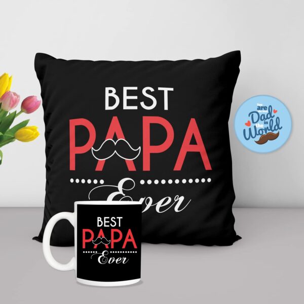 Father's Day Gifts Mug, Cushion Cover, Fridge Magnet Combo Hamper Set of 3 for You are The Best Papa